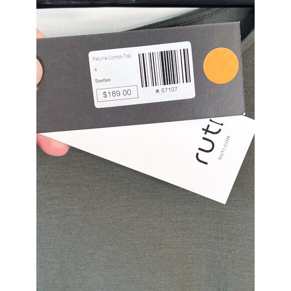 Designer Ruti Petunia Como Top Dress Shirt Olive Green Beetlee US L / 12 NWT - Picture 5 of 13